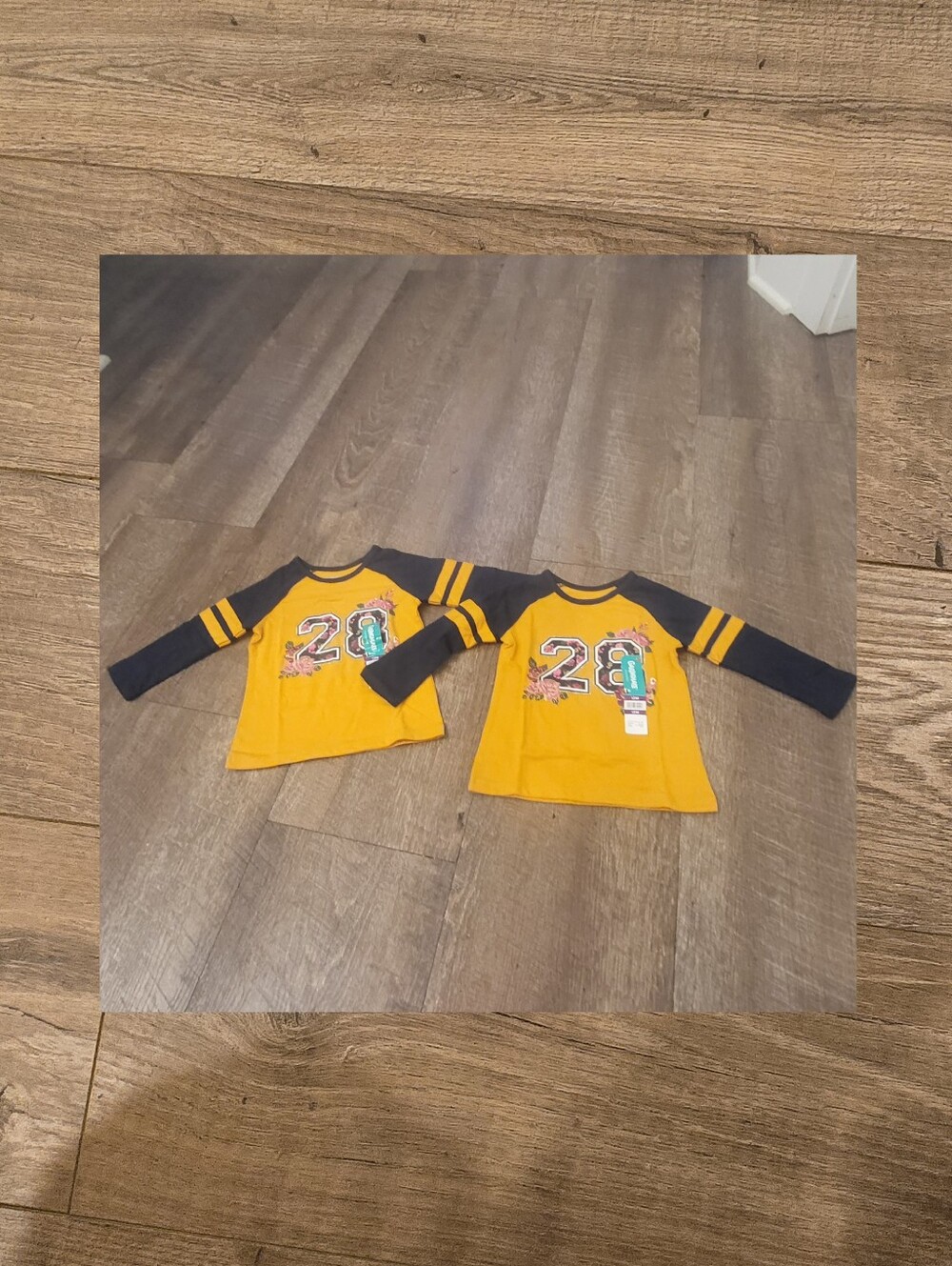 NWT Baby girl twin matching Varsity yellow & navy blue floral shirt size 12m